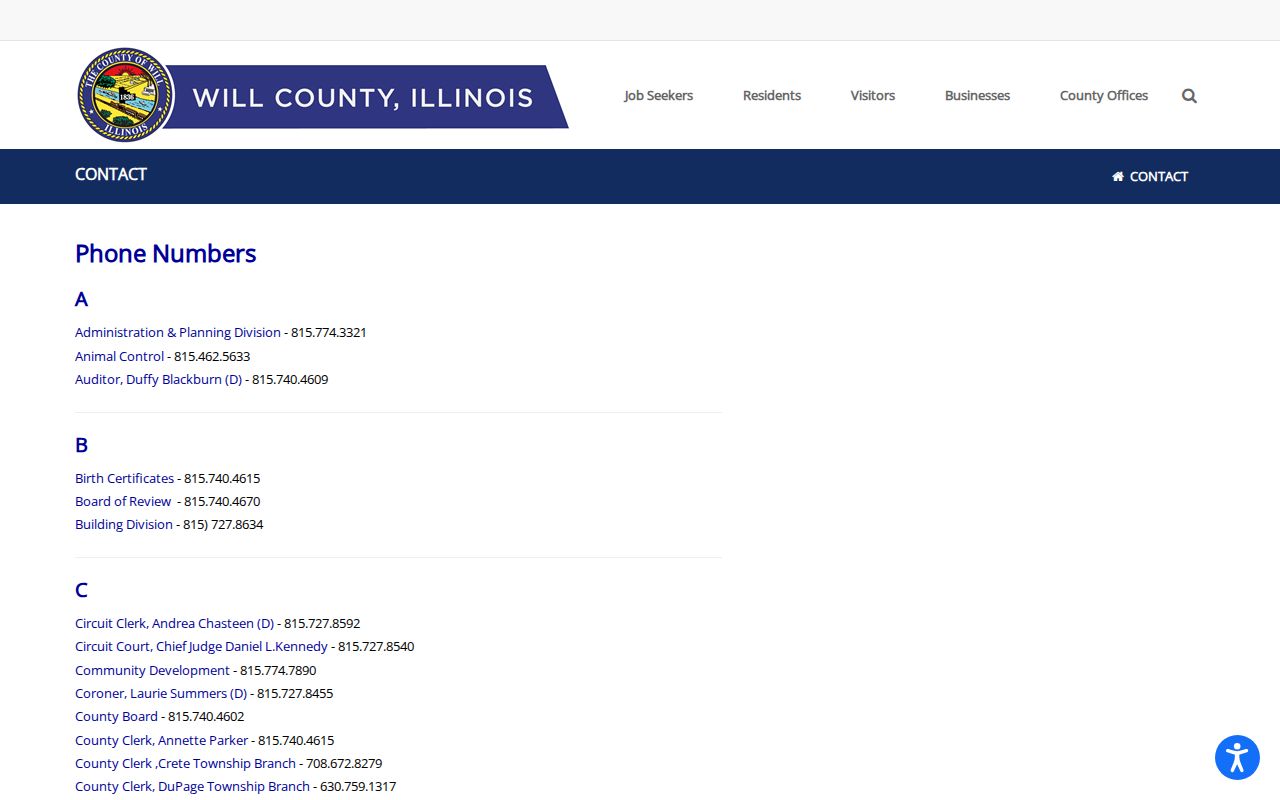 Joliet residents directory Will County office contacts