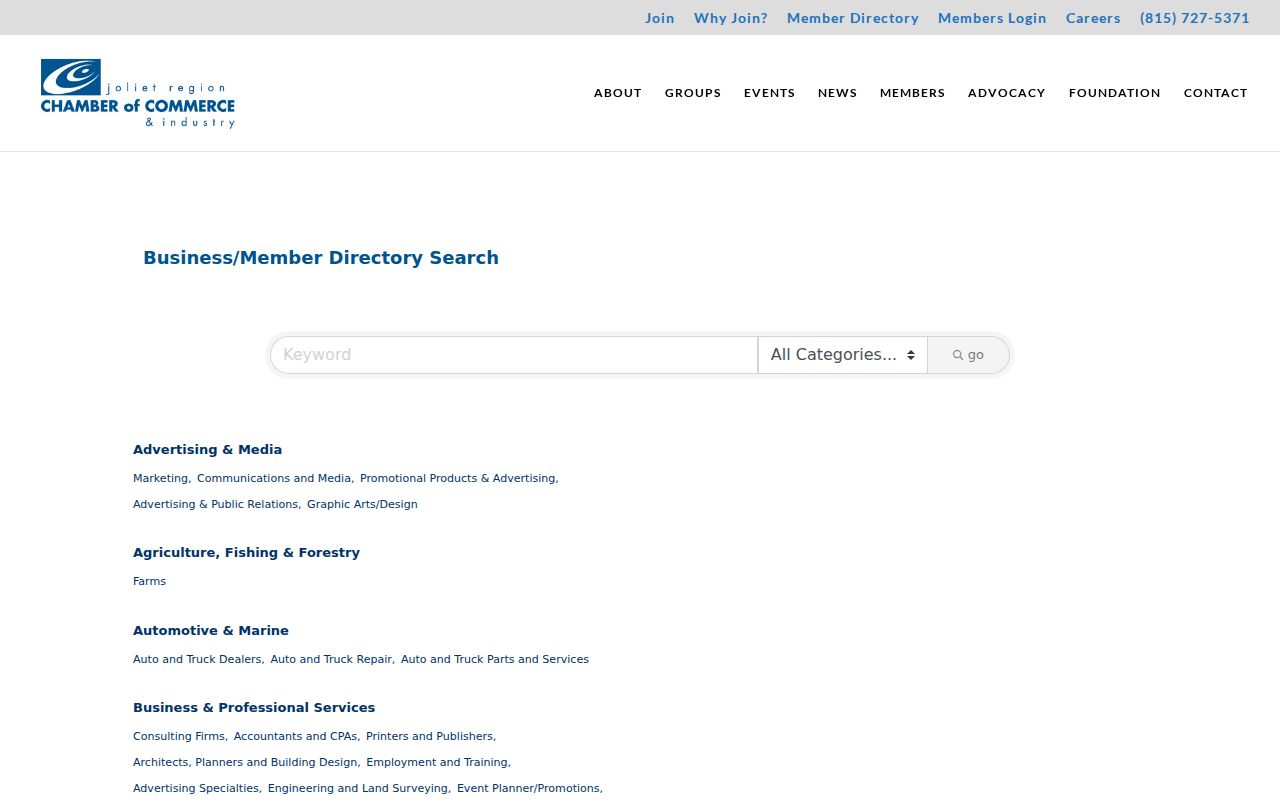 Joliet Chamber public organization directory for civic and community contacts