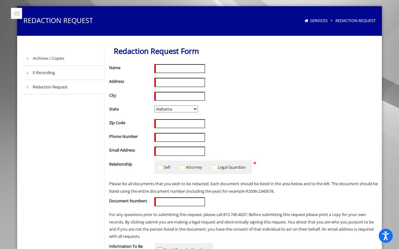 Will County Recorder personal information redaction guidance for recorded documents