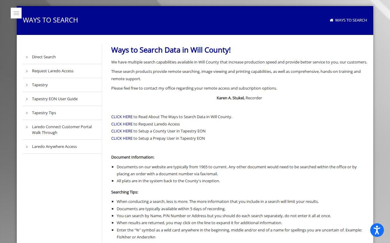 Will County Recorder grantor and grantee search guidance for Joliet deeds