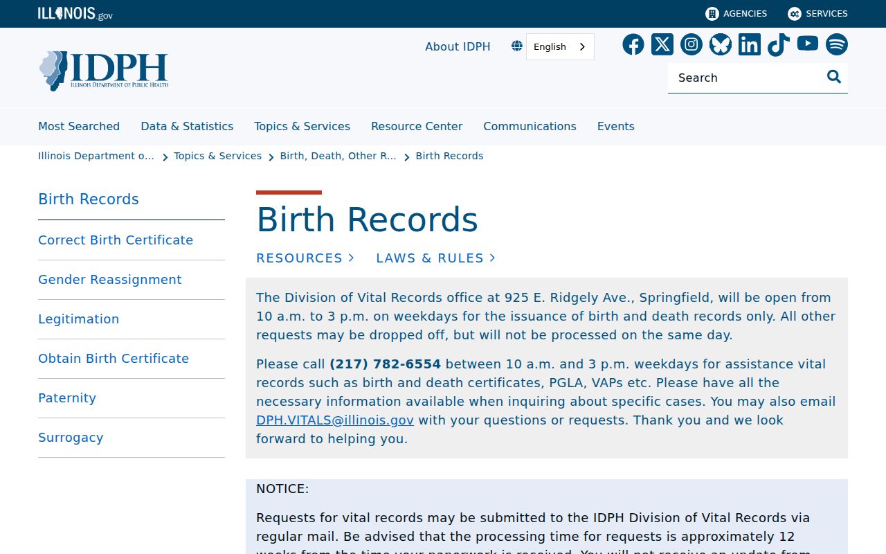 Illinois birth record access page used for Joliet research