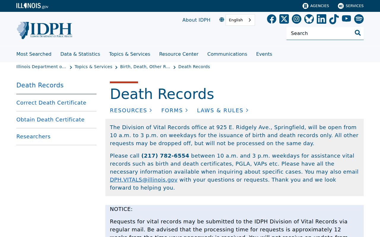 Illinois death record access guidance for a historical Joliet resident