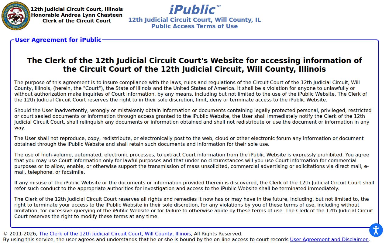 Will County iPublic email verification gate for public court records