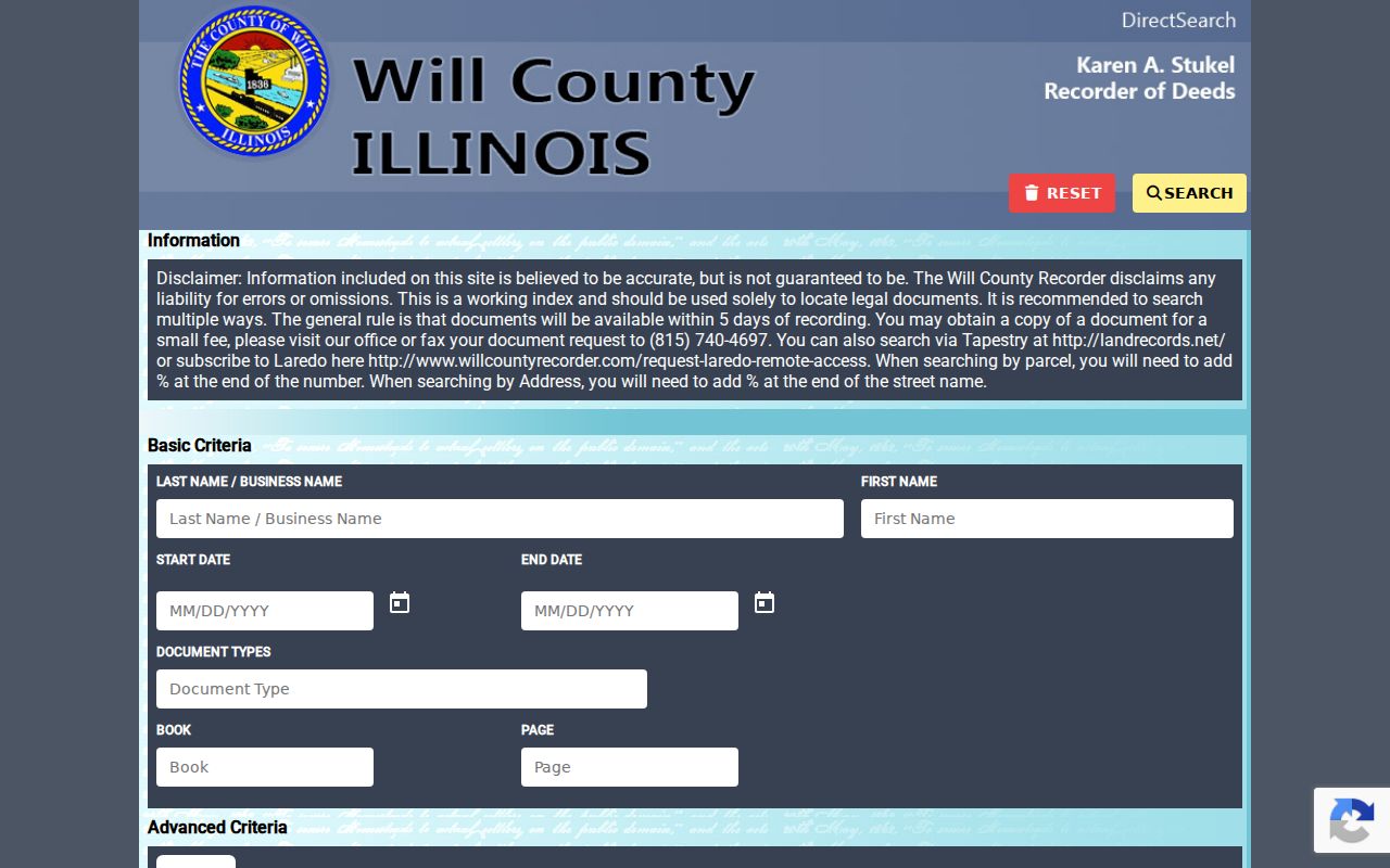 Joliet street directory recorder address and deed search