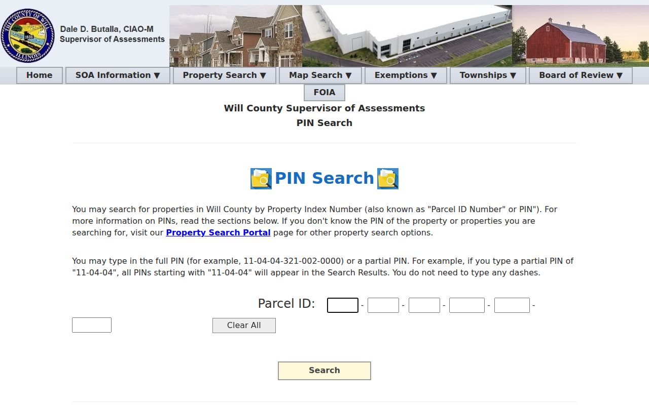 Will County assessor PIN search for a Joliet ZIP code parcel